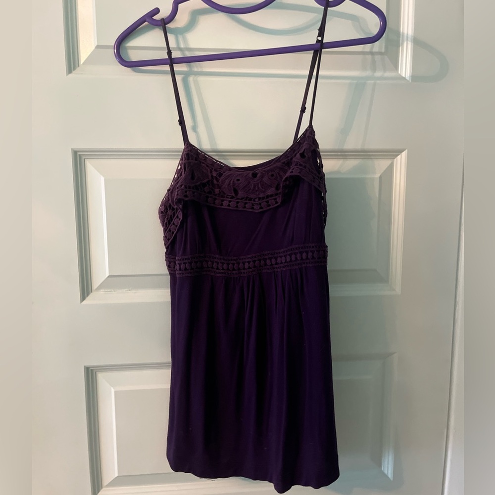 Dynamite dark purple crochet lace empire waist tank top size small